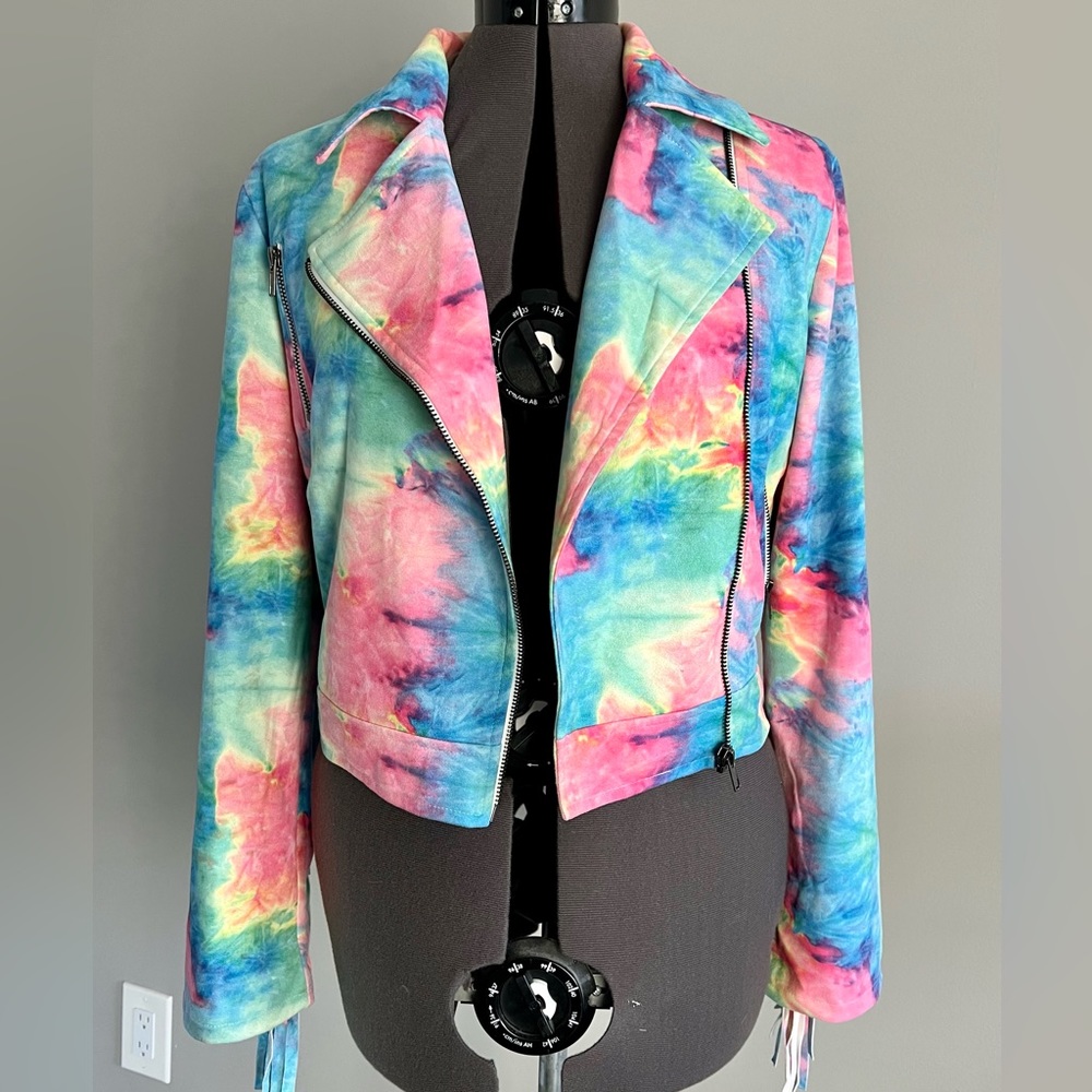 Rainbow Tie Dye Fringe Festival Moto Jacket
